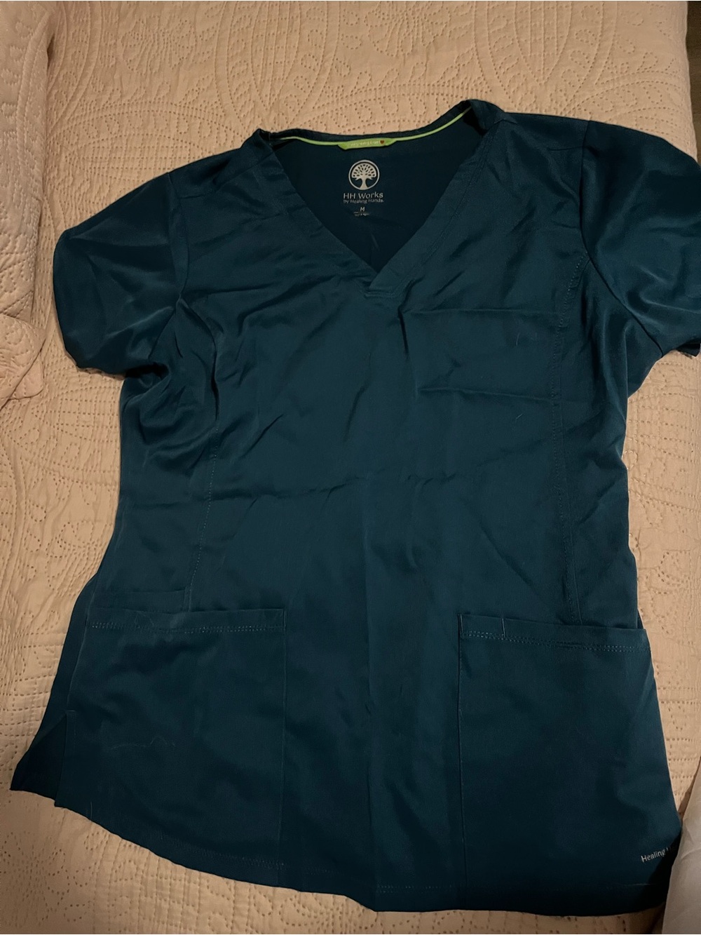 healing hands Women's Teal V-Neck Scrub Top with Pockets